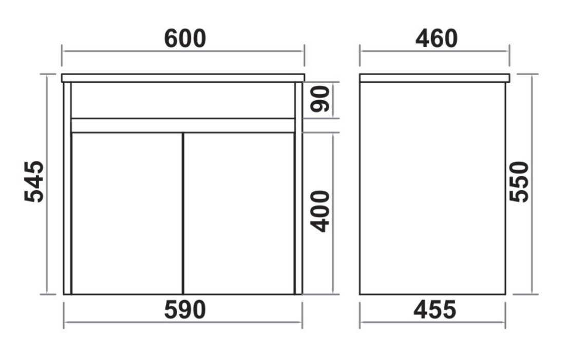 Vanern Wash Basin Vanity Cabinet PVC Wall Hung 600mm Dark Grey - NORD DESIGN