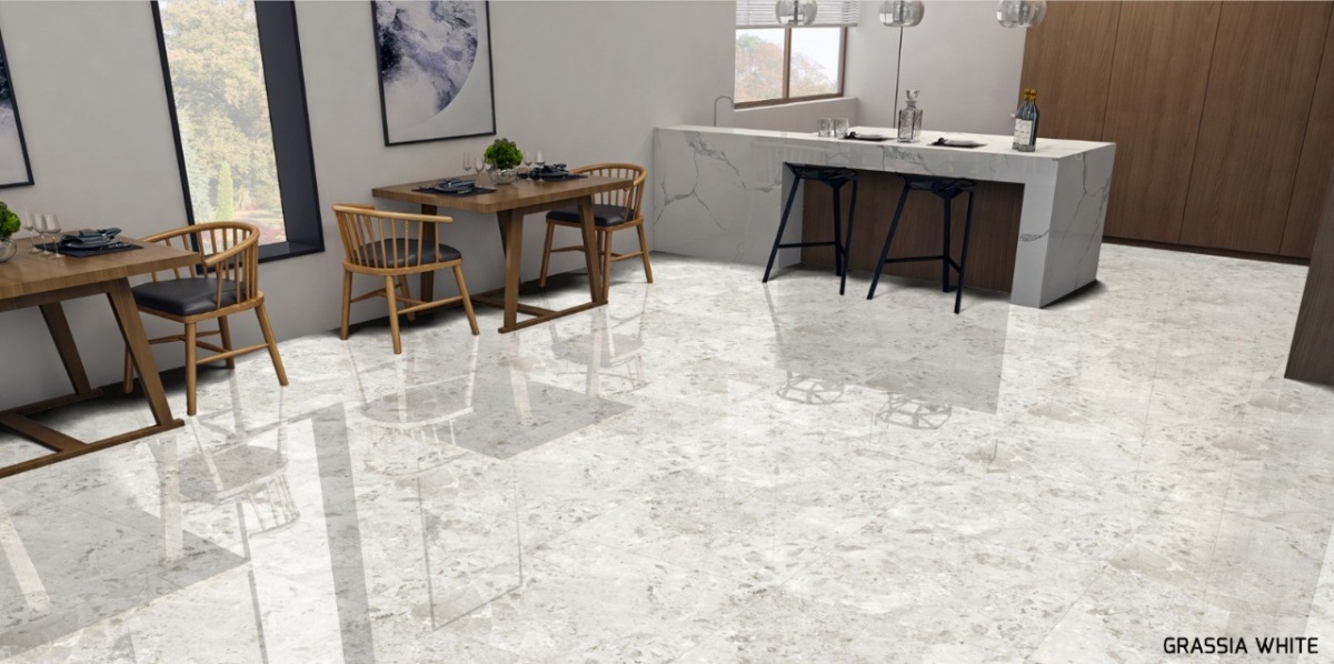 600 x 600 Grassia White Gloss Glazed Vitrified Porcelain Floor and Wall Tile