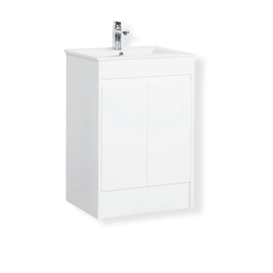 Vanern Wash Basin Vanity Cabinet PVC Floor Standing 600mm Gloss White - NORD DESIGN