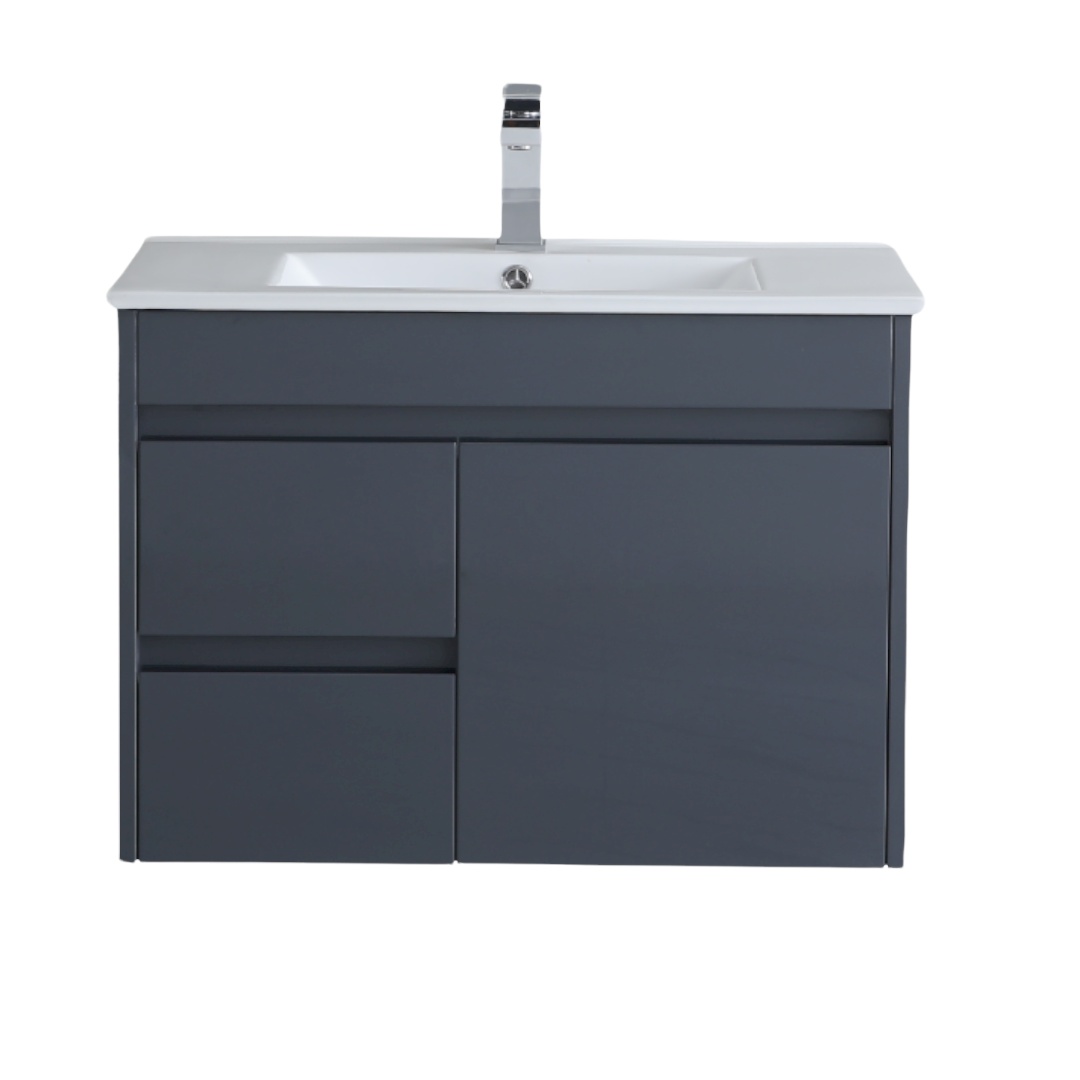 Vanern Wash Basin Vanity Cabinet PVC Wall Hung 750mm Dark Grey - NORD DESIGN