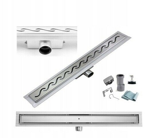 600mm Linear Stainless steel wet room shower floor drain Waves 600L x 70W x 67H 