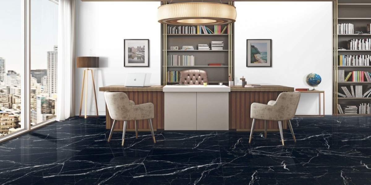 600 x 1200 Fury Black Gloss Glazed Vitrified Porcelain Floor and Wall Tile