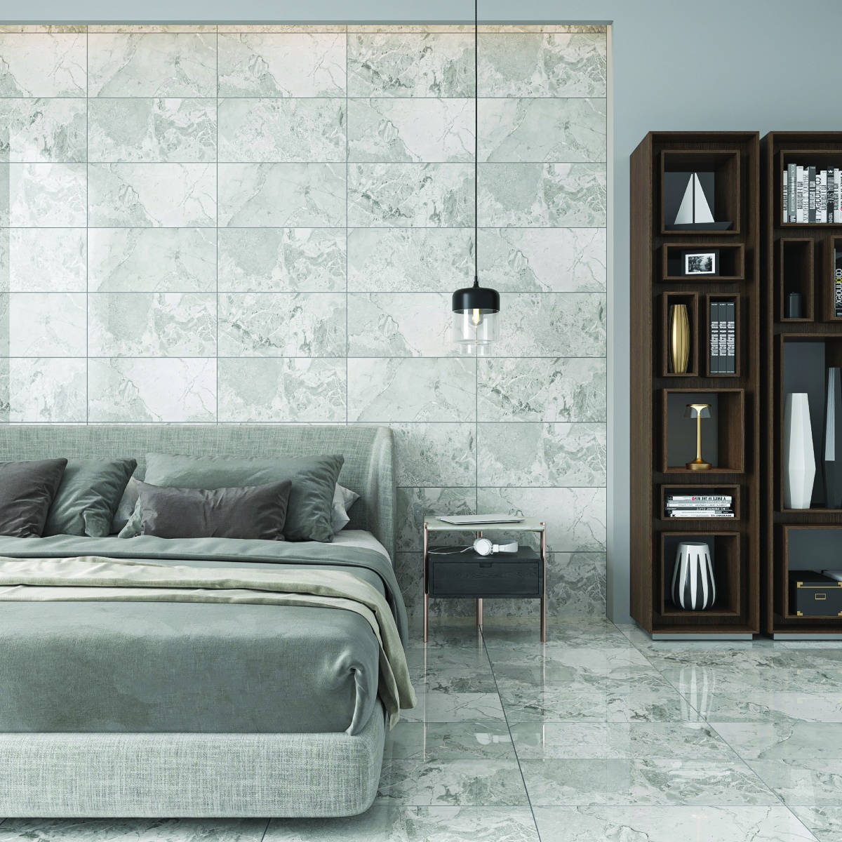 600 x 300 Geo pebbles Grey Gloss Glazed Vitrified Porcelain Floor and Wall Tile