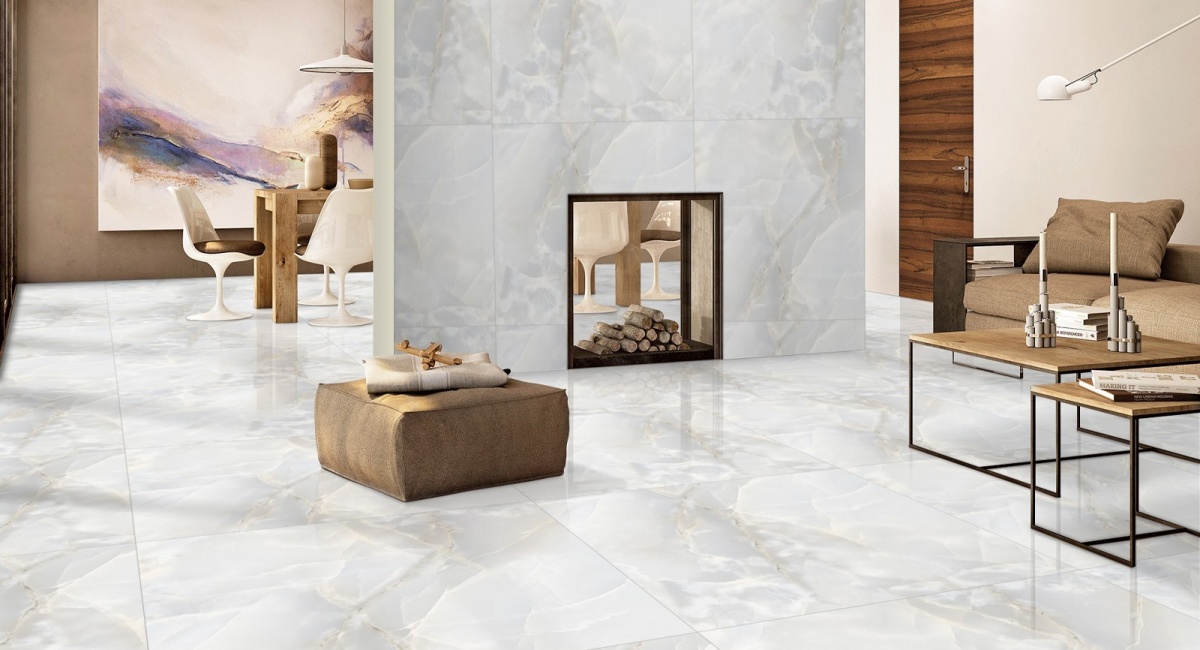 800 x 800 Grey Onyx Stone Effect Gloss Glazed Vitrified Porcelain Tile