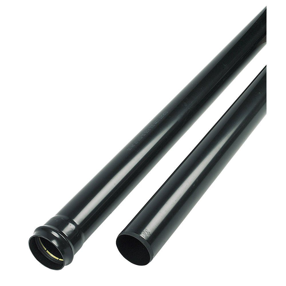 Black 110mm Pushfit Soil Single Socket Pipe - 3m Length