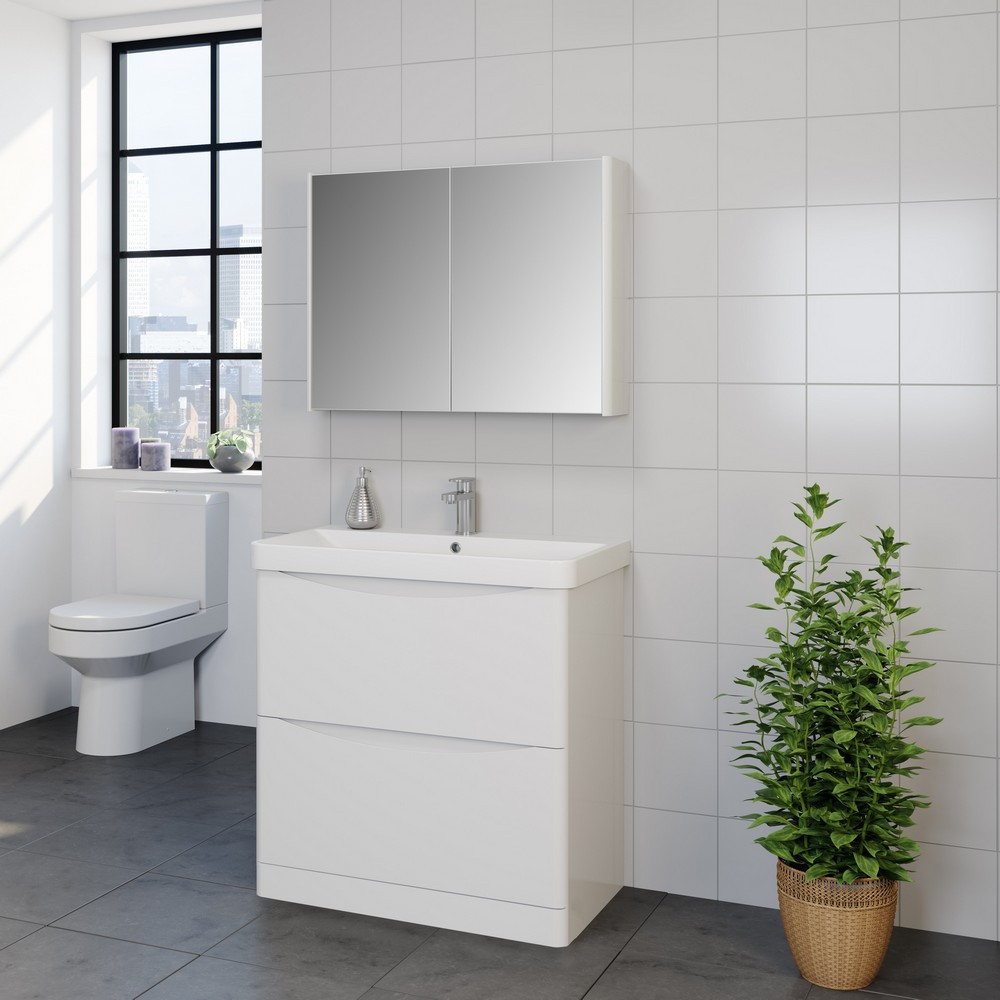 Kartell Arc 500mm Floor Standing Two Door Cloakroom Unit and Ceramic Basin Gloss White