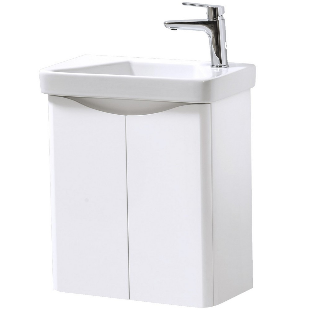 Kartell Arc 500mm Wall Mounted Two Door Cloakroom Unit and Ceramic Basin Gloss White