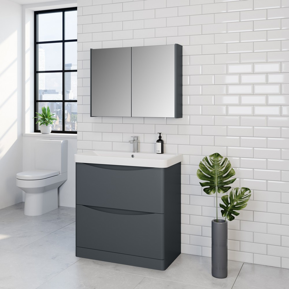 Kartell Arc 500mm Wall Mounted Two Door Cloakroom Unit and Ceramic Basin Matt Graphite