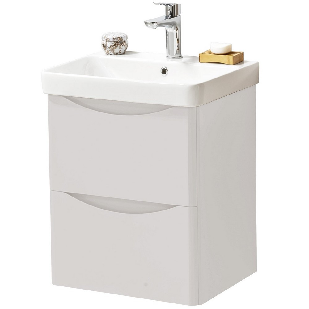 Kartell Arc 500mm Wall Mounted Two Drawer Unit and Ceramic Basin Cashmere