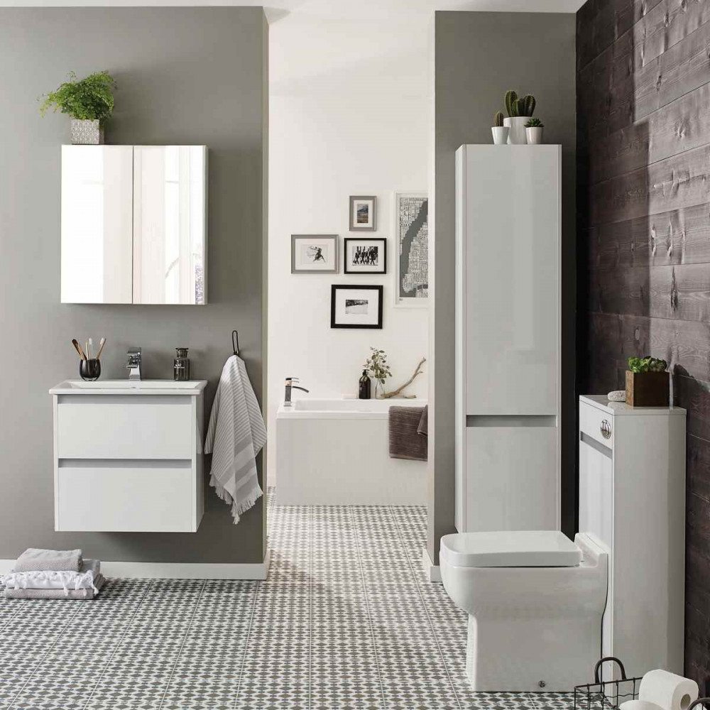 Kartell City 600mm Wall Mounted Vanity Unit in White with Ceramic Basin