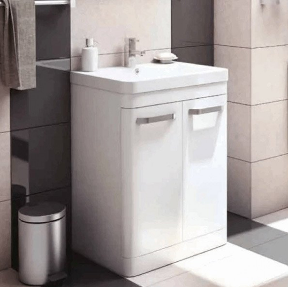 Kartell Options 500mm Floorstanding 2-Door Unit & Ceramic Basin - White
