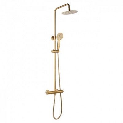 Round Brushed Brass Thermostatic Shower w/handheld