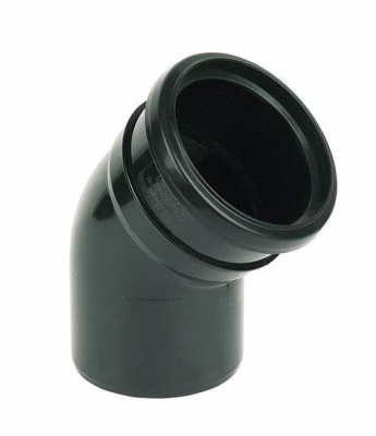 Black 110mm Pushfit Soil 45 Degree Bend Single Socket