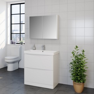 Kartell Arc 500mm Wall Mounted Two Drawer Unit and Ceramic Basin Gloss White