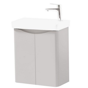 Kartell Arc 500mm Wall Mounted Two Door Cloakroom Unit and Ceramic Basin Cashmere