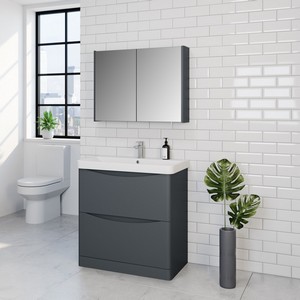 Kartell Arc 600mm Wall Mounted Two Drawer Unit and Ceramic Basin Matt Graphite