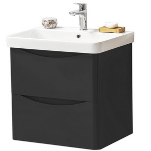 Kartell Arc 600mm Wall Mounted Two Drawer Unit and Ceramic Basin Matt Graphite