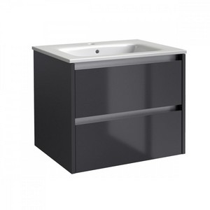 Kartell City 800mm Wall Mounted Vanity Unit in Storm Grey Gloss with Ceramic Basin