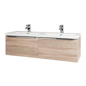 Kartell Kore 1200mm Wall Mounted Drawer Unit and Twin Ceramic Basin Sonoma Oak