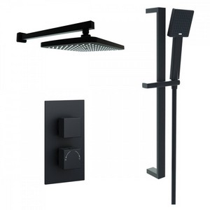 Kartell Nero Square Concealed Shower with Adjustable Slide Rail Kit and Overhead Drencher