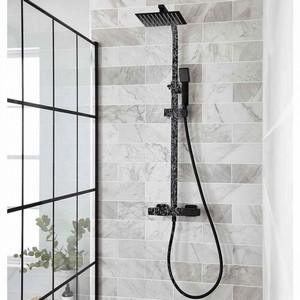 Kartell Nero Square Exposed Bar Shower with Drencher and Sliding Handset