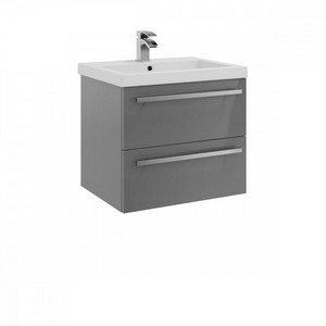 Kartell Purity 600mm Wall Mounted 2 Drawer Unit & Mid Depth Ceramic Basin - Storm Grey Gloss